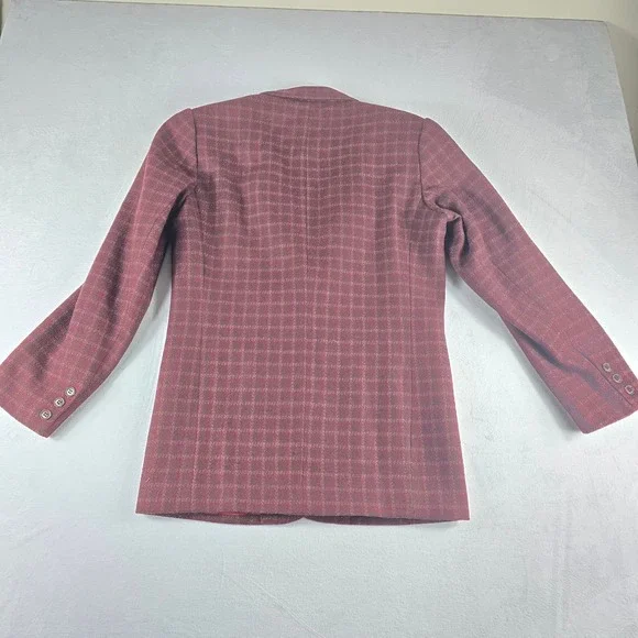 Vintage Eddie Bauer Women's Plaid Wool Blazer Size Small Burgundy‎ Brown Lined - Picture 11 of 11